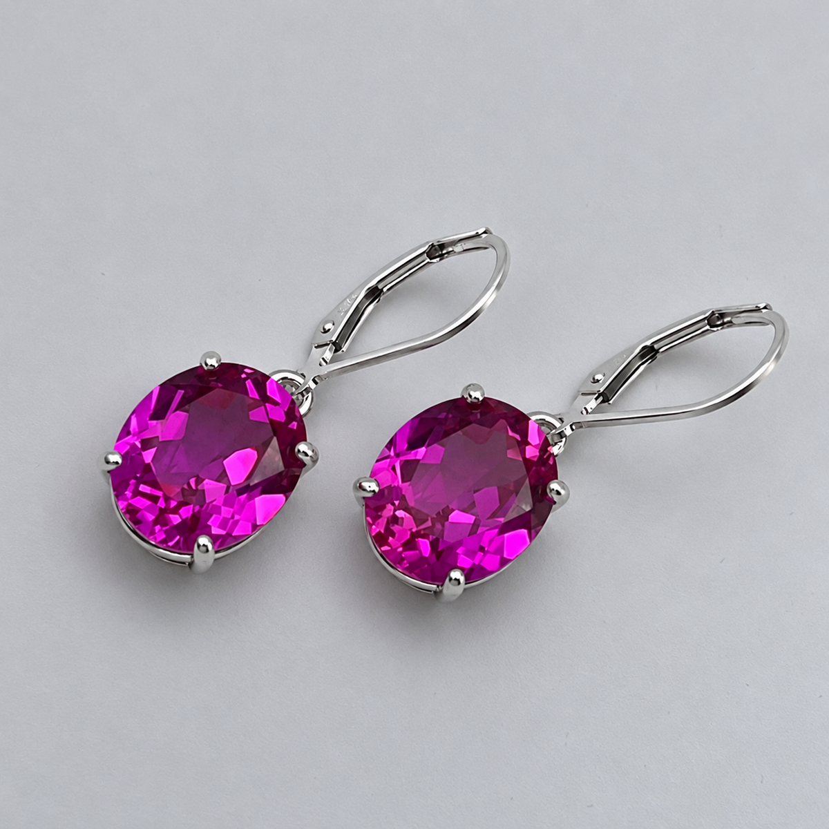 10ctw Bright Pink Sapphire Oval Cut Drop Earrings