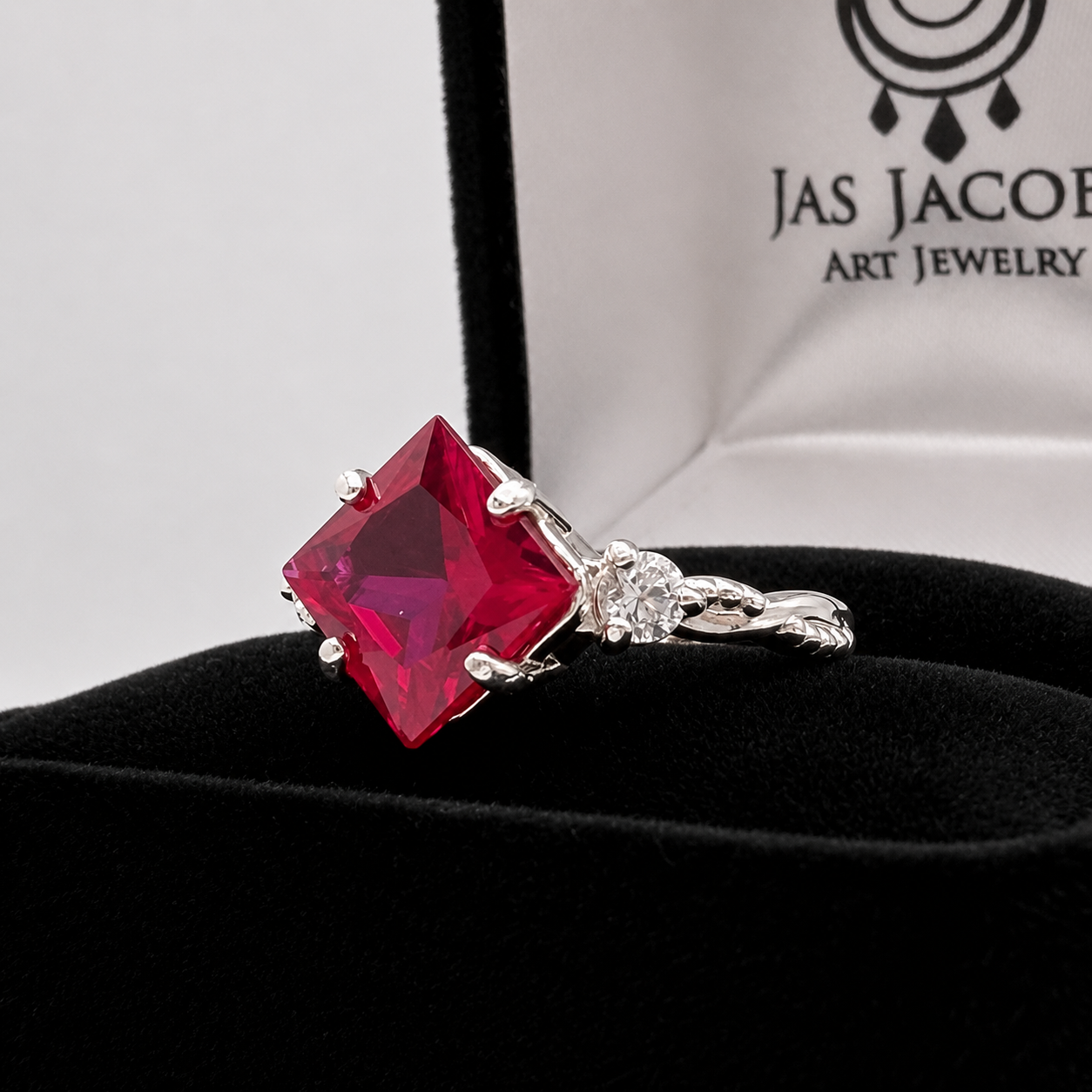 3.16 CTW Princess Cut Ruby & Diamond Ring | Vintage-Inspired Engagement Ring | Available in Sterling Silver & 10K or 14K Gold