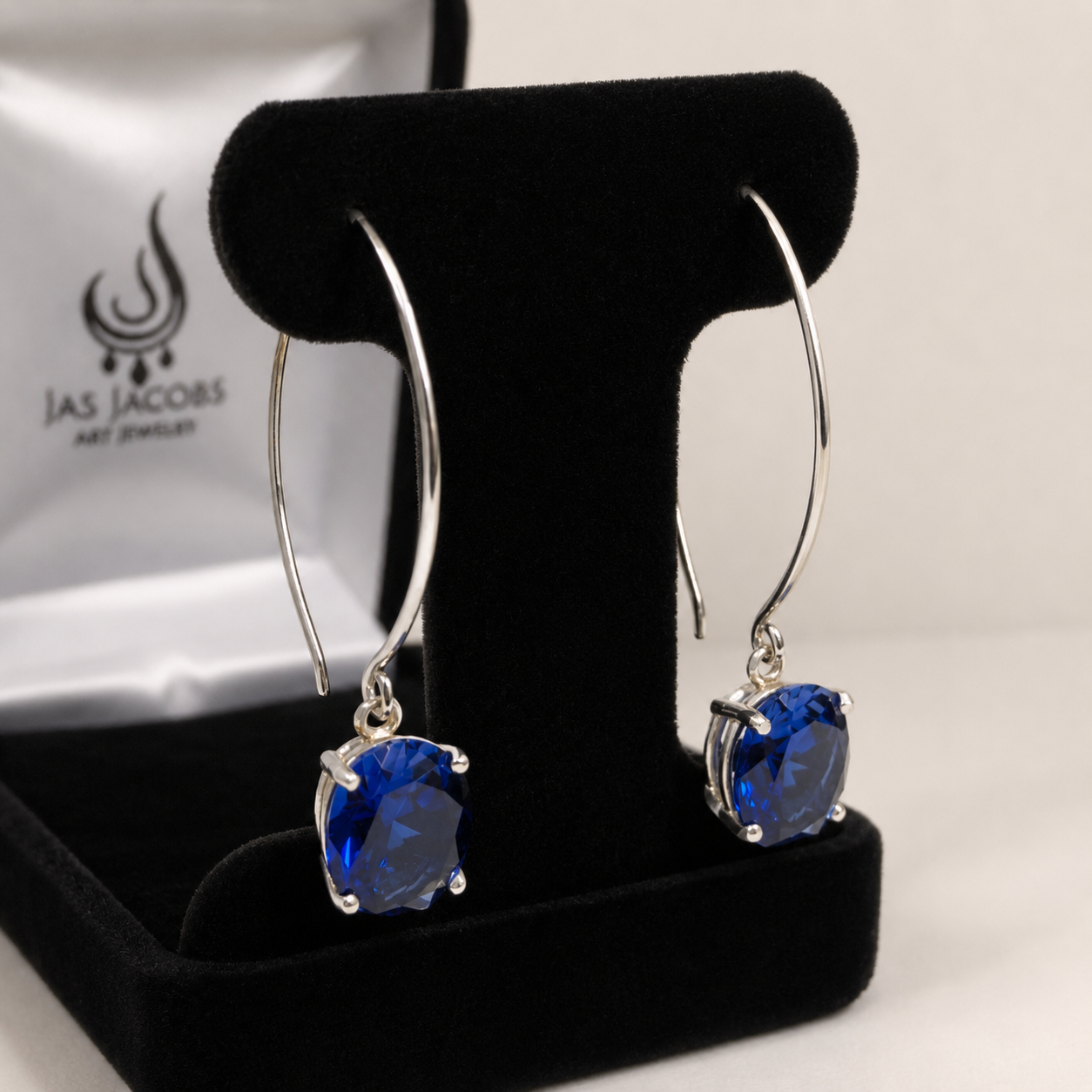 10 CTW Oval Blue Sapphire Drop Earrings | 2 Inch Sterling Silver, Statement Earrings