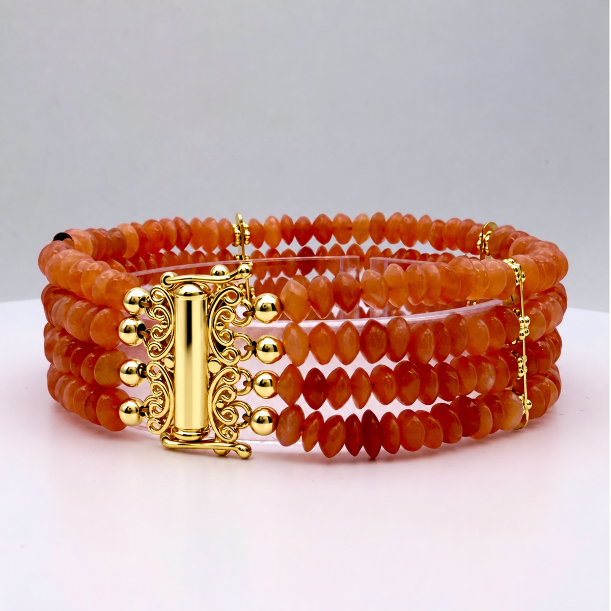 Peach Moonstone Four-Strand Statement Bracelet