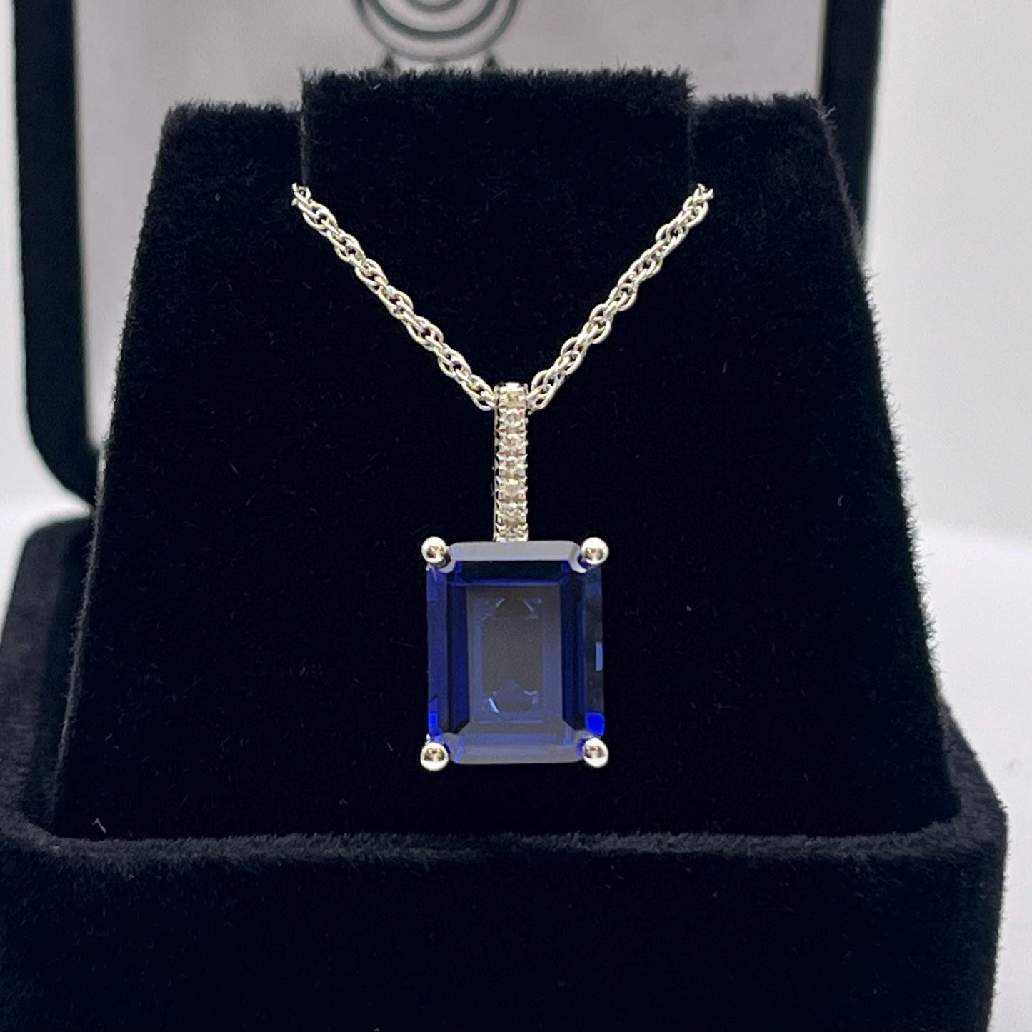 Gorgeous 4ct Emerald Cut Sapphire Pendant Necklace Sapphire & Diamond Necklace jewelry Gift Bridal Gift September Birthstone