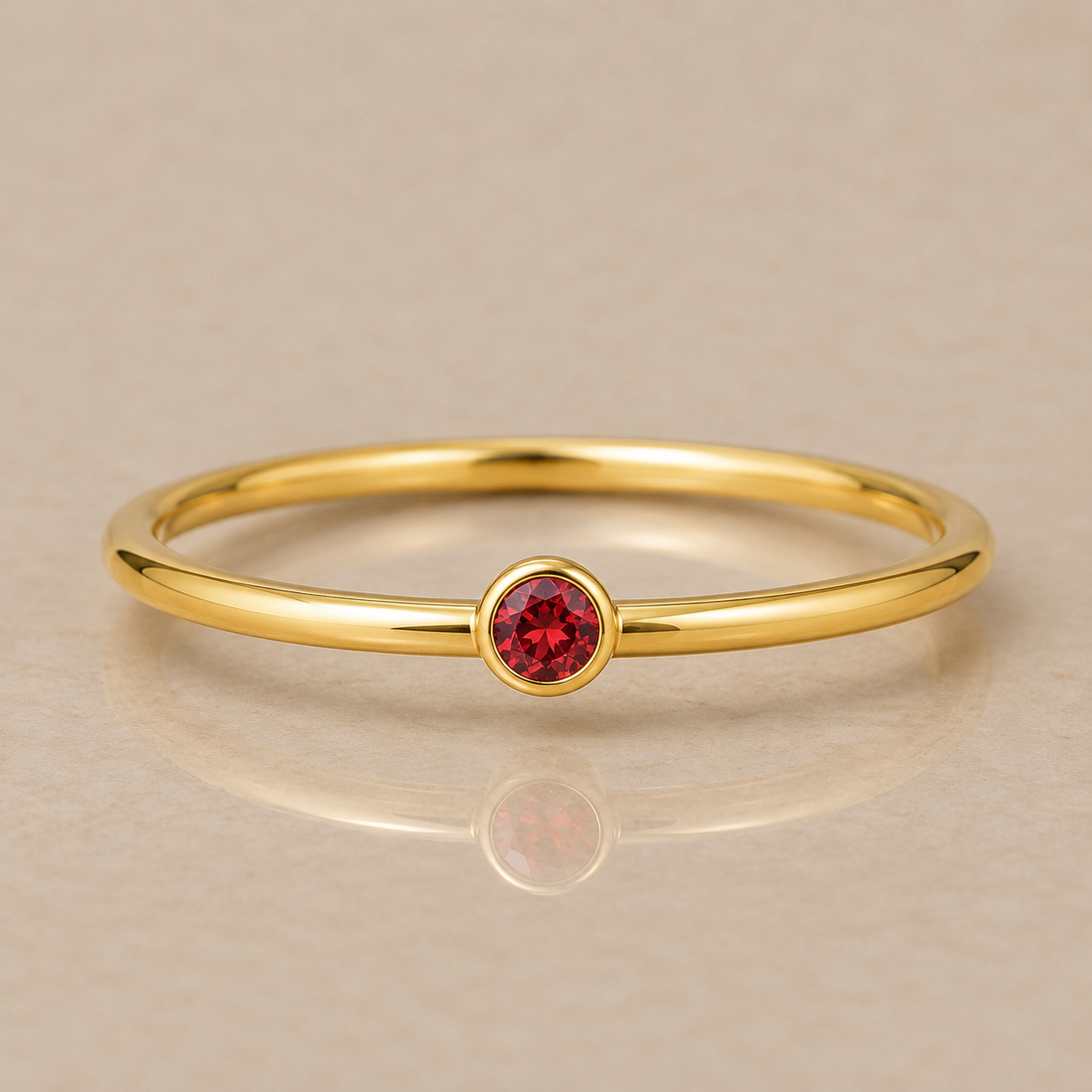 14K Yellow Gold Filled 2mm Ruby-Inspired Red Cubic Zirconia Ring | Water Resistant Stackable Ring | July Birthstone Jewelry
