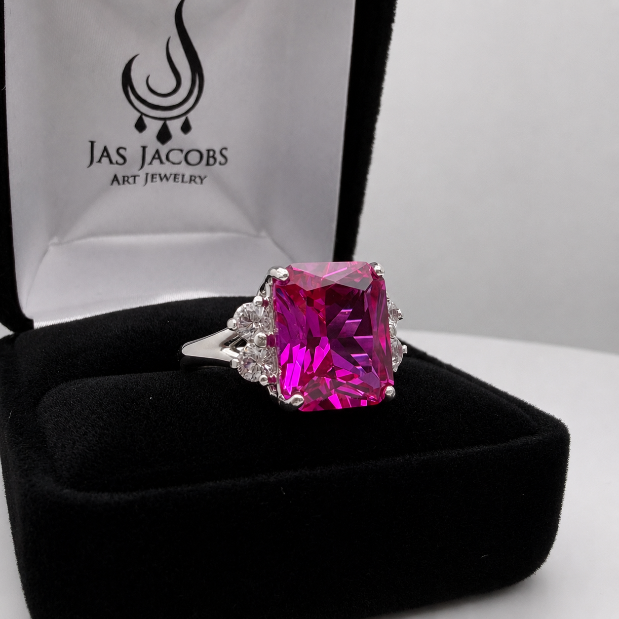 6ct Emerald Cut Pink Sapphire Diamond Ring