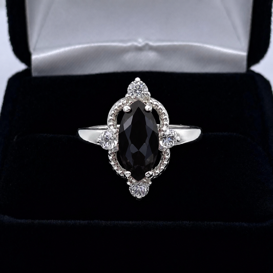 Marquise Black Onyx & White Sapphire Ring