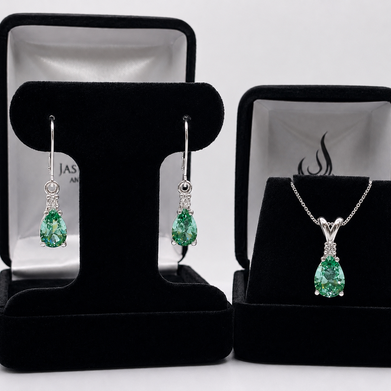 5.24 CTW Mint Green Spinel & Diamond Necklace & Leverback Earrings Set