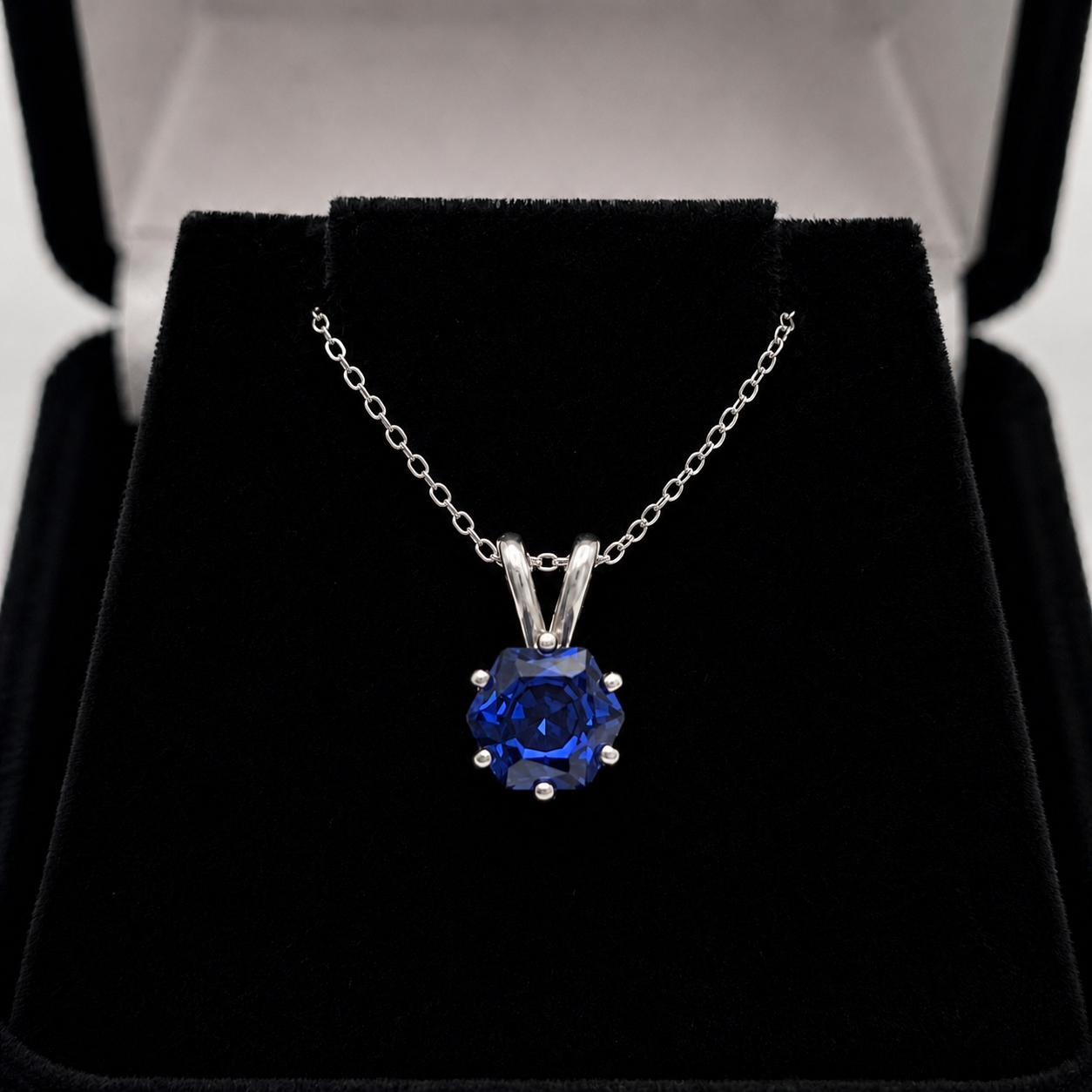1.2CT Hexagon Cut Blue Sapphire Solitaire Necklace
