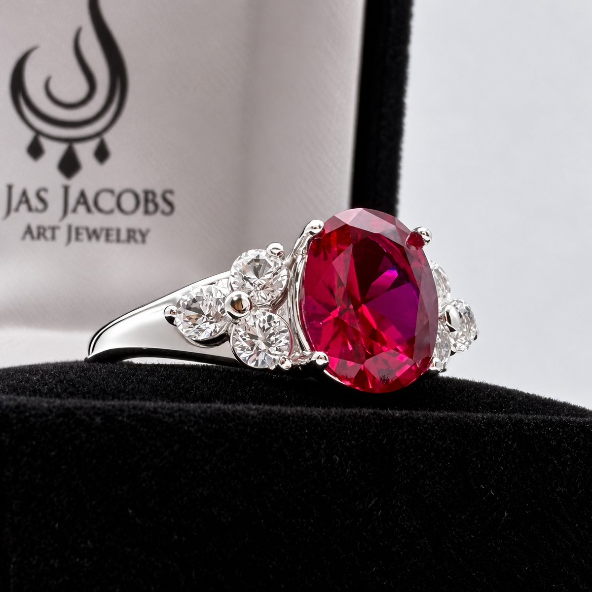 3.78ctw Oval Ruby & White Sapphire Ring – Victorian Inspired
