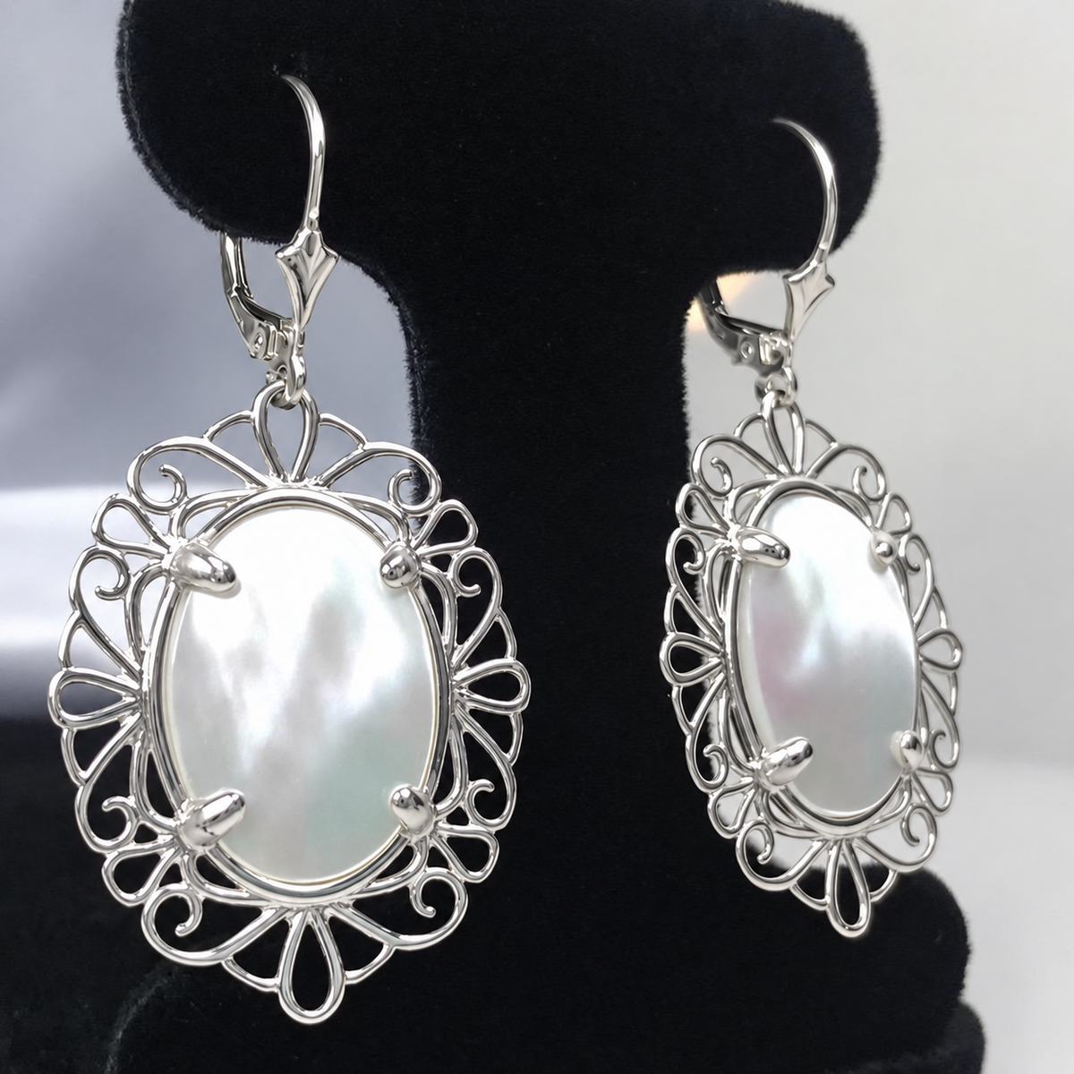Mother of Pearl Filigree Dangle Earrings