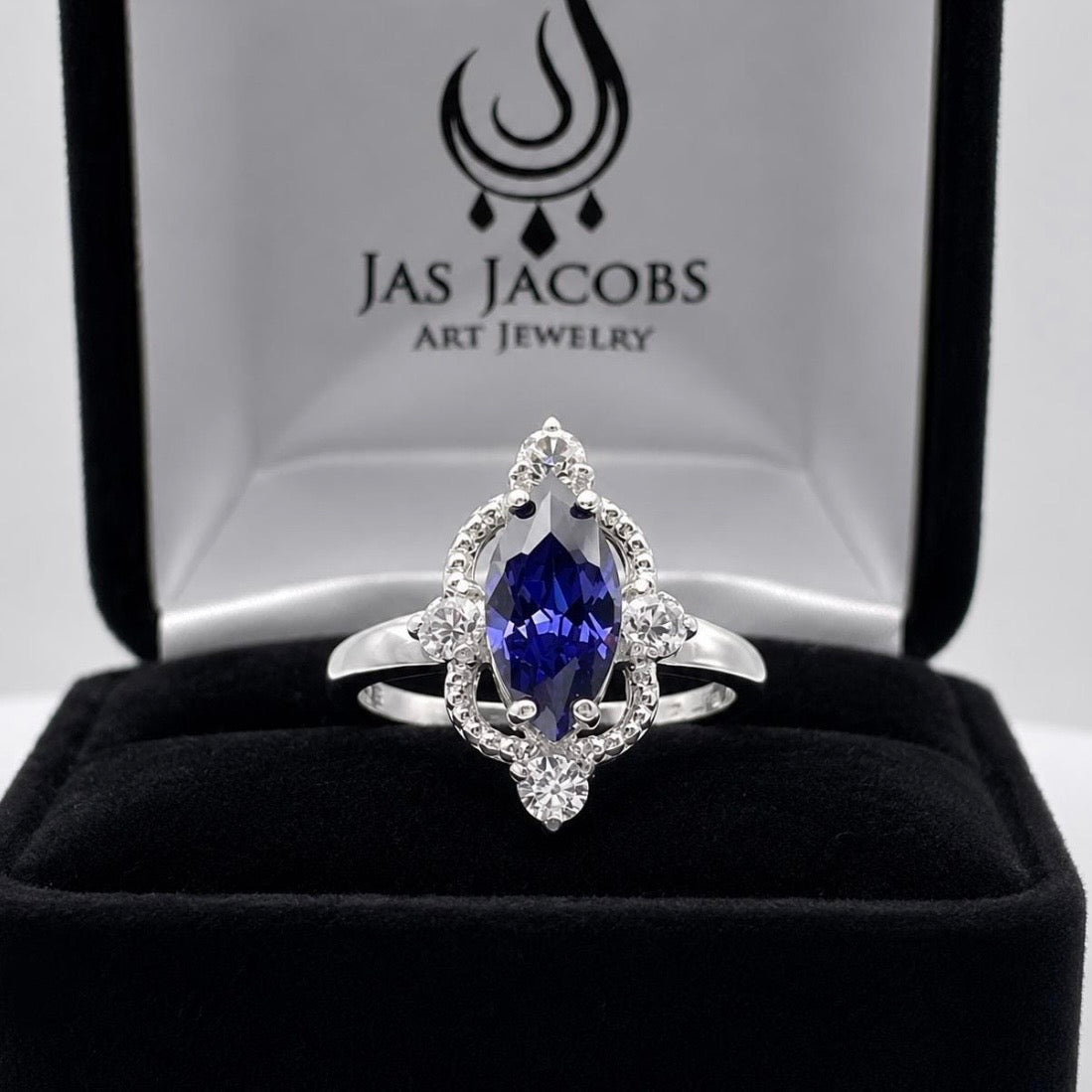 2ct Marquise Cut Tanzanite & White Sapphire Navette Ring