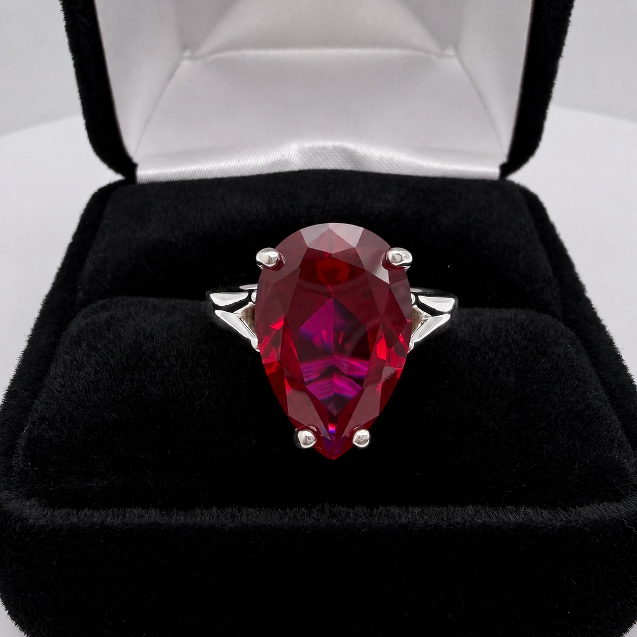 7.5ct Pear Cut Ruby Cathedral Solitaire Ring