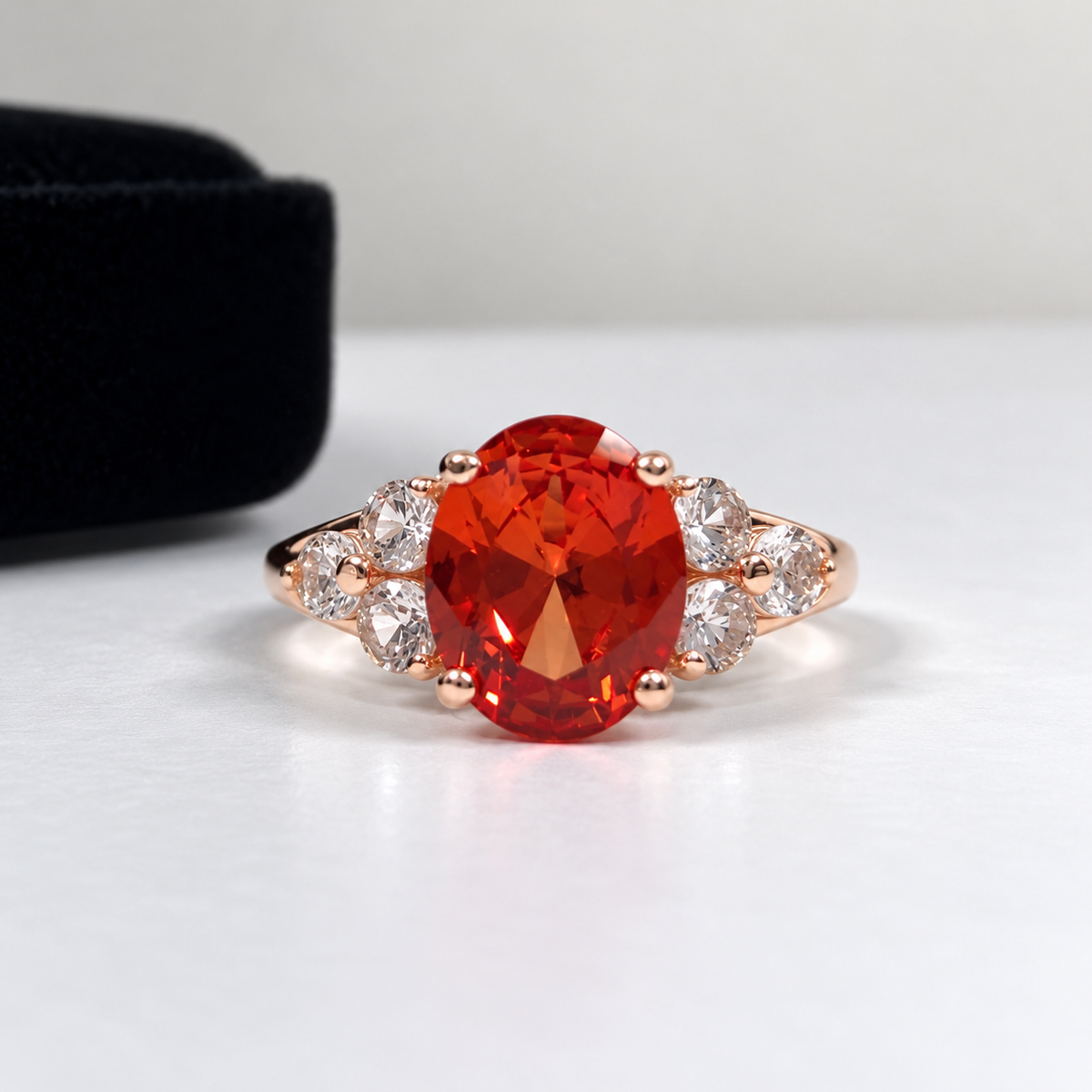 3.6ctw Oval Cut Padparadscha Sapphire & White Sapphire Ring