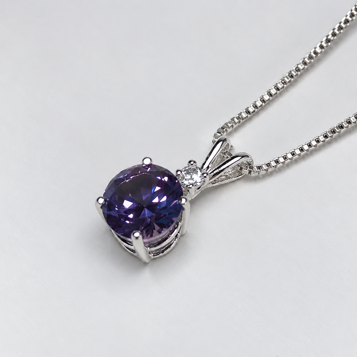 2ct Round Alexandrite & White Sapphire Pendant Necklace