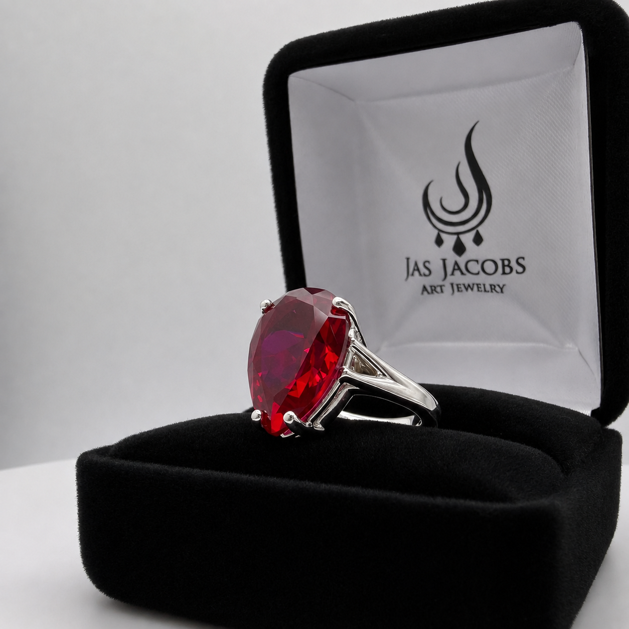 7.5ct Pear Cut Ruby Cathedral Solitaire Ring