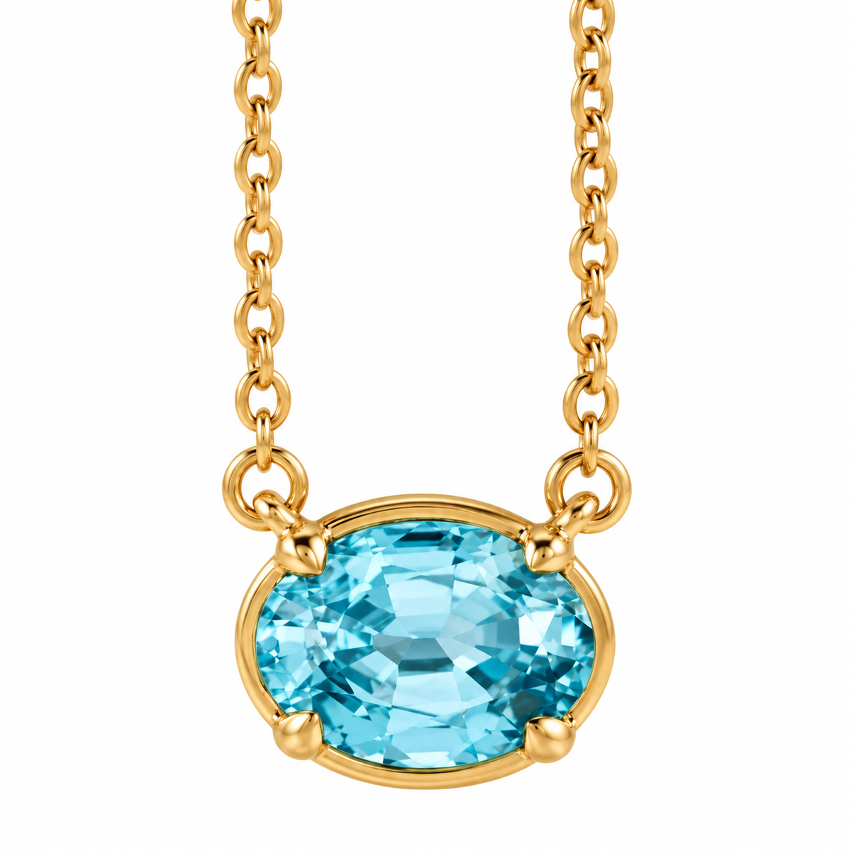 1.8ct Oval Cut Blue Zircon Solitaire Necklace