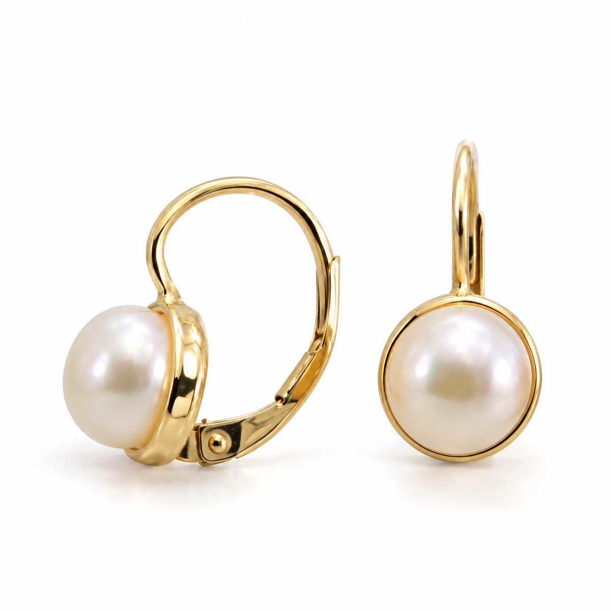 7mm Freshwater Pearl Bezel Set Leverback Earrings