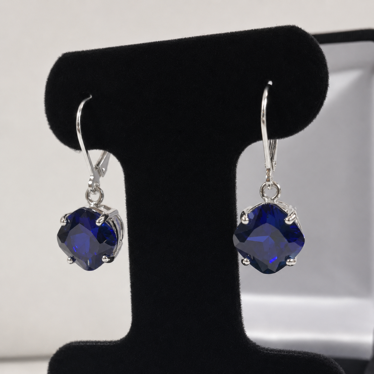 10 CTW Cushion Cut Blue Sapphire Drop Earrings