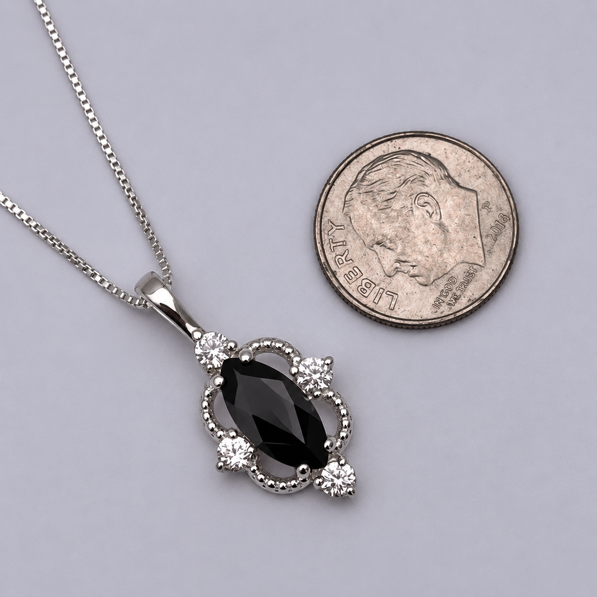 Marquise Black Onyx & White Sapphire Pendant Necklace