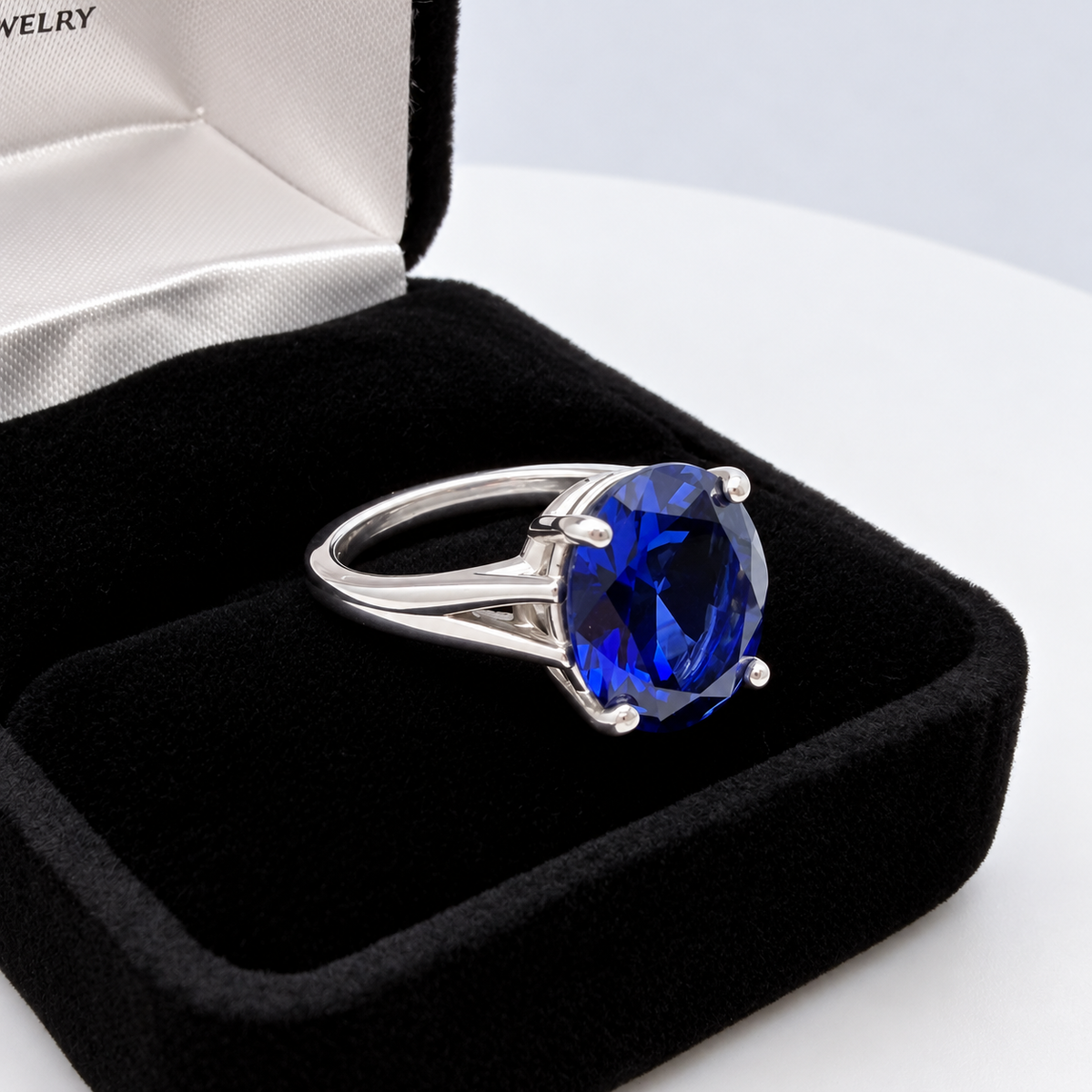 5ct Oval Cut Blue Sapphire Split Shank Ring