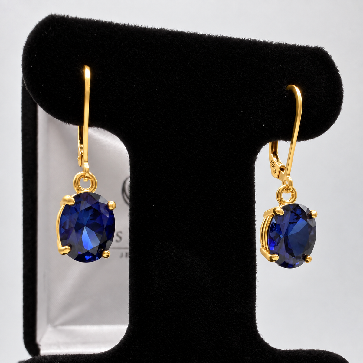 6 CTW Oval Cut Blue Sapphire Drop Earrings