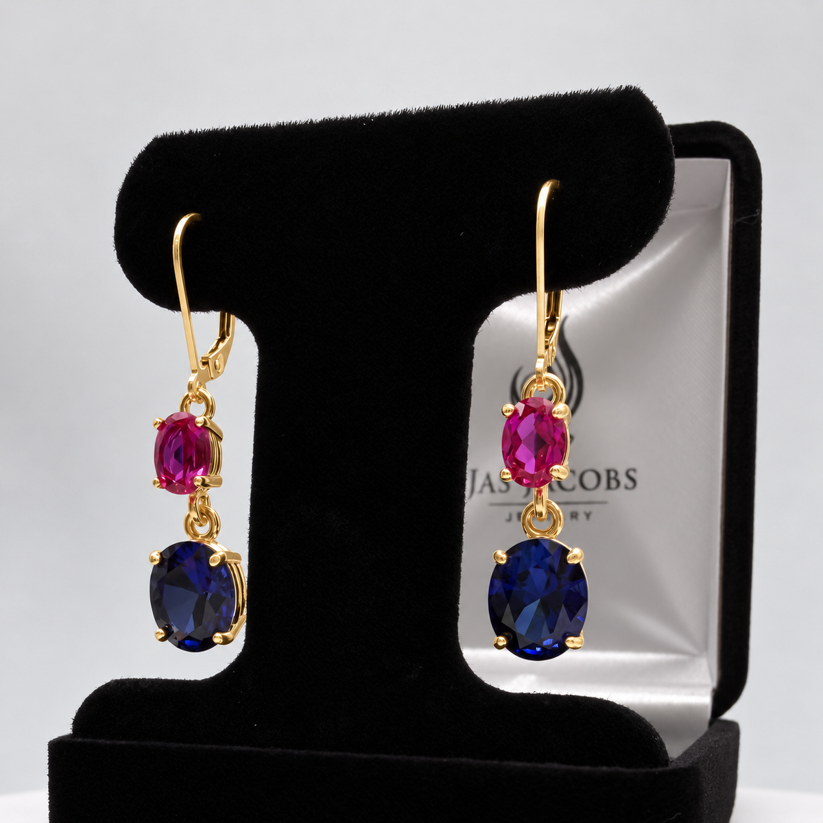 7ctw Blue & Pink Sapphire Dangle Earrings