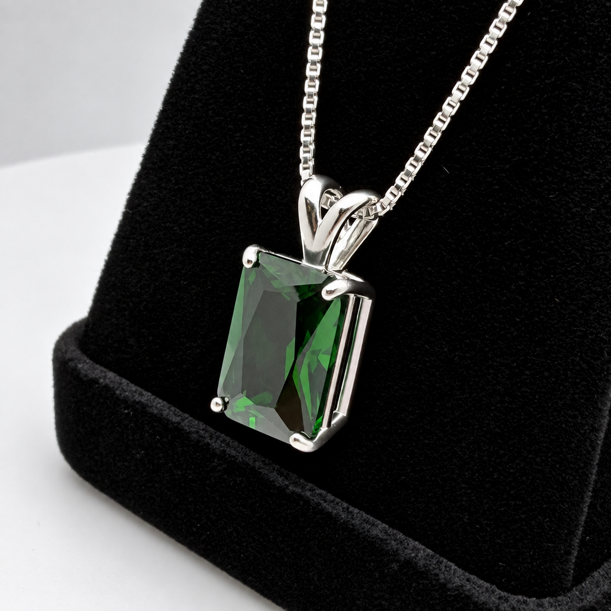 7ct Emerald Cut Simulated Emerald Pendant Necklace