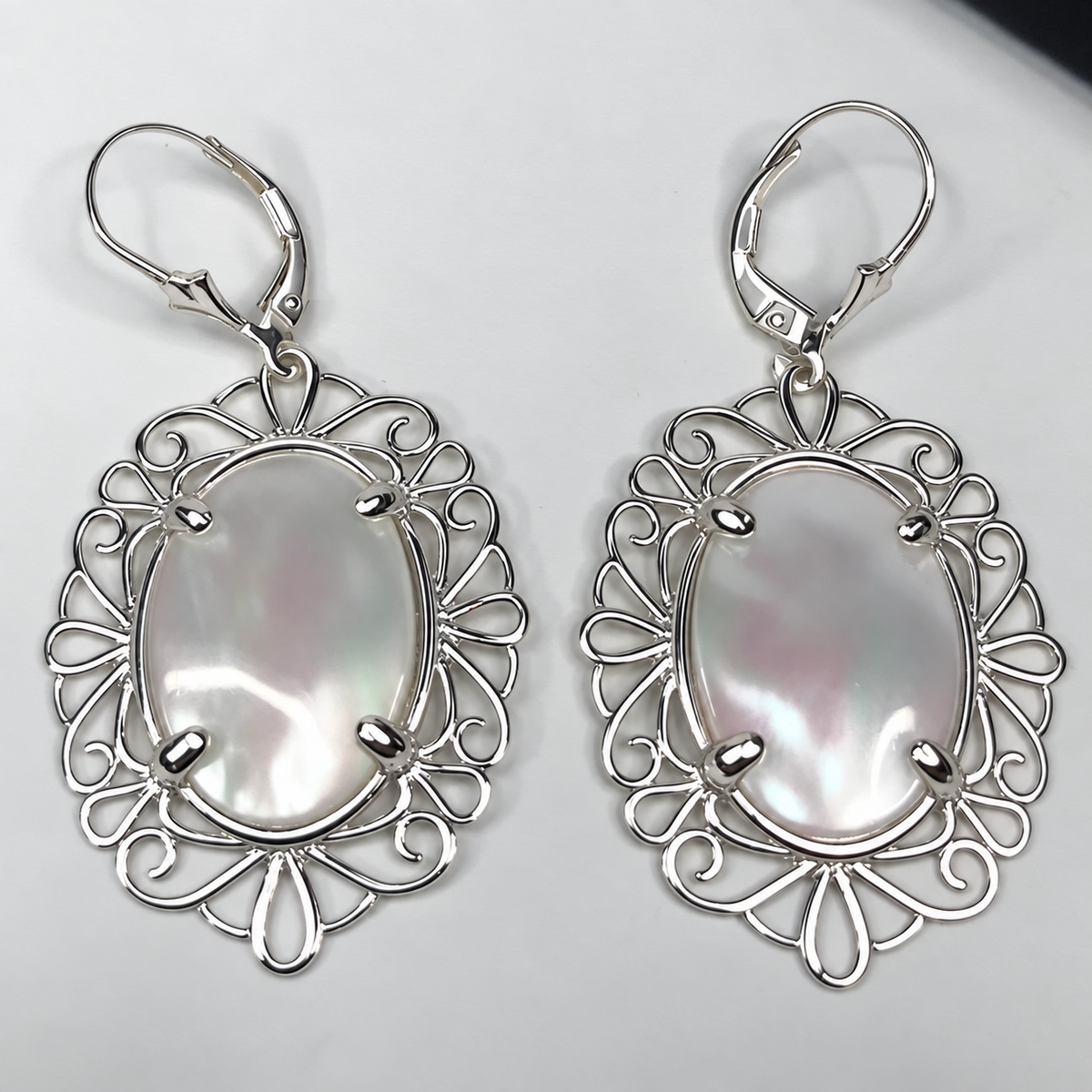 Mother of Pearl Filigree Dangle Earrings