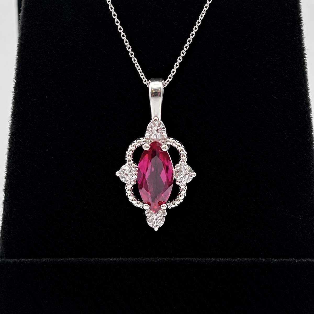2.4ctw Marquise Ruby and Diamond Four Point Art Deco Pendant