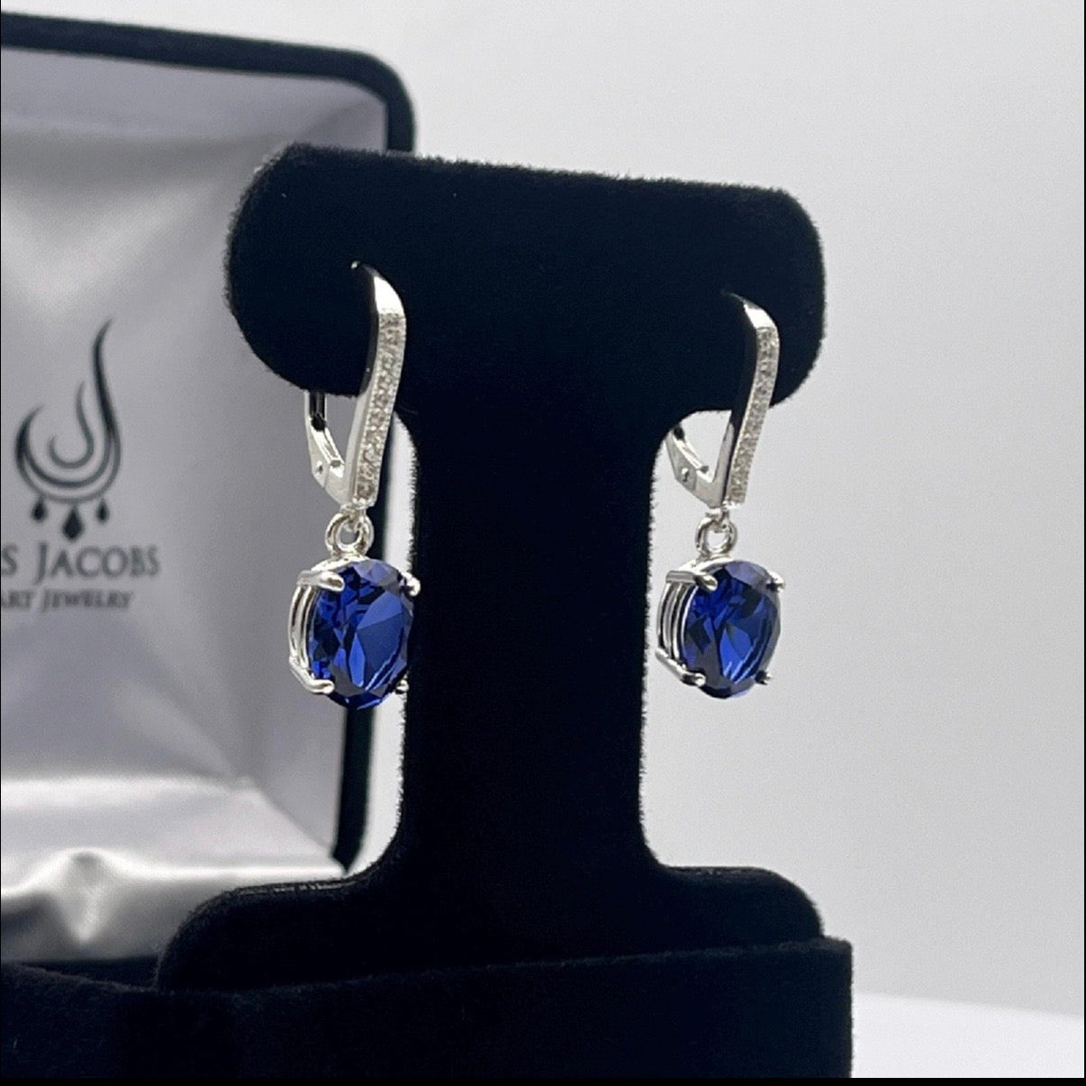6.08 CTW Oval Blue Sapphire Drop Earrings