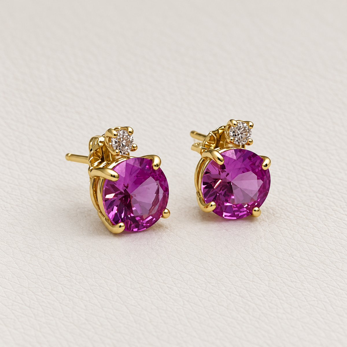 4ctw Brilliant Cut Pink Sapphire Earrings with White Sapphire Accents