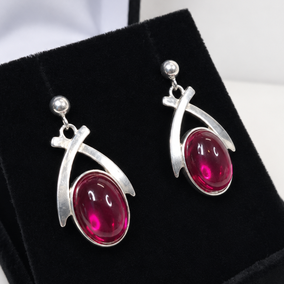 Cabochon Lab Grown Ruby Statement Earrings