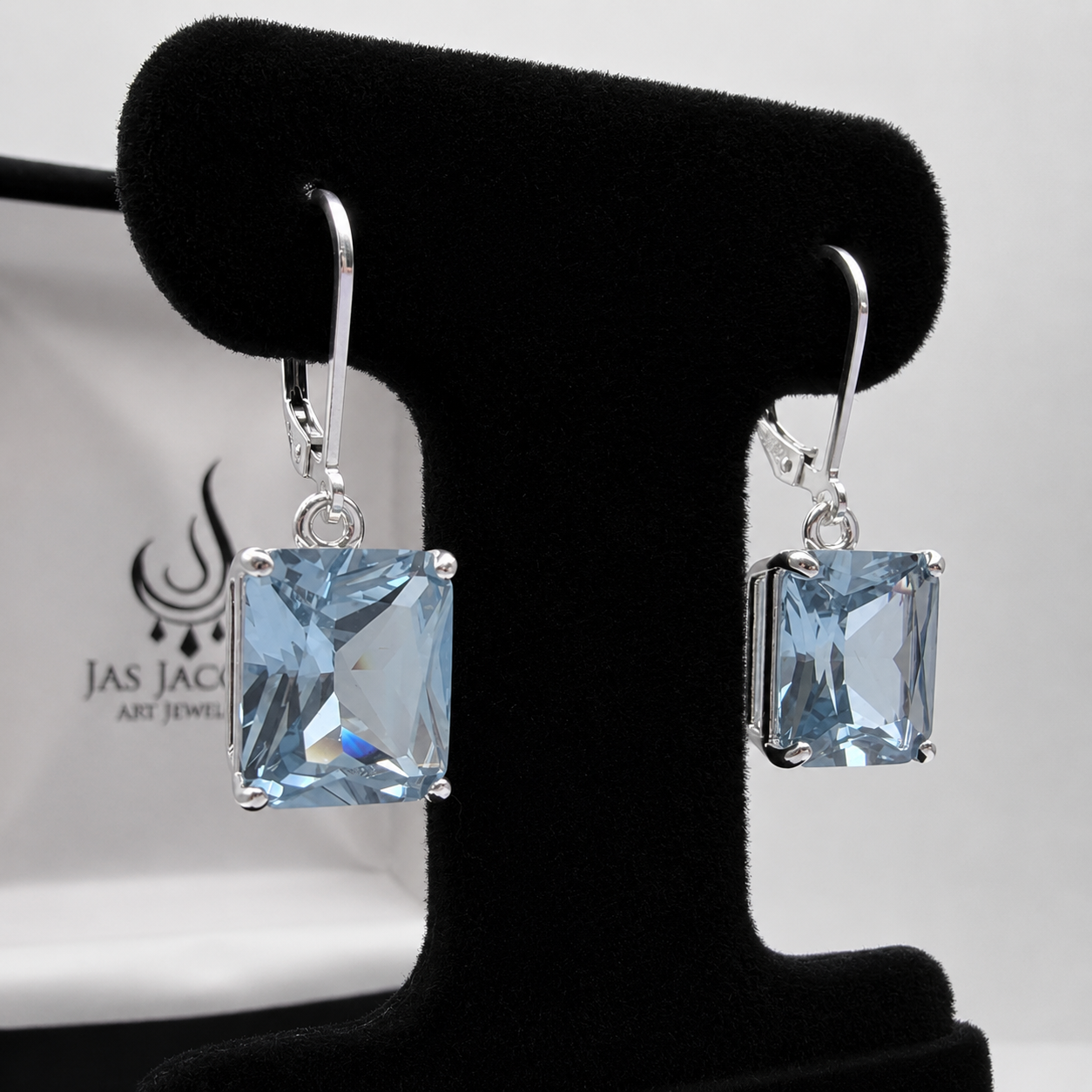 12ctw Emerald Cut Blue Spinel Earrings | Statement Dangle Earrings | Blue Gemstone Leverback Earrings