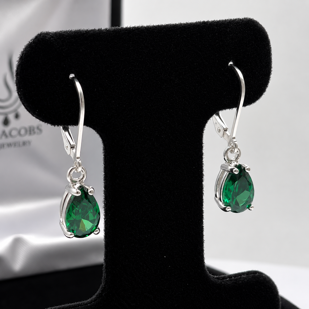 3ctw Pear Cut Emerald Drop Earrings | Solid Gold