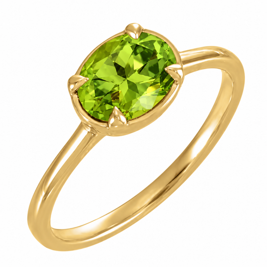 1.3ct Oval Cut Natural Peridot Solitaire Ring – Modern Minimalist