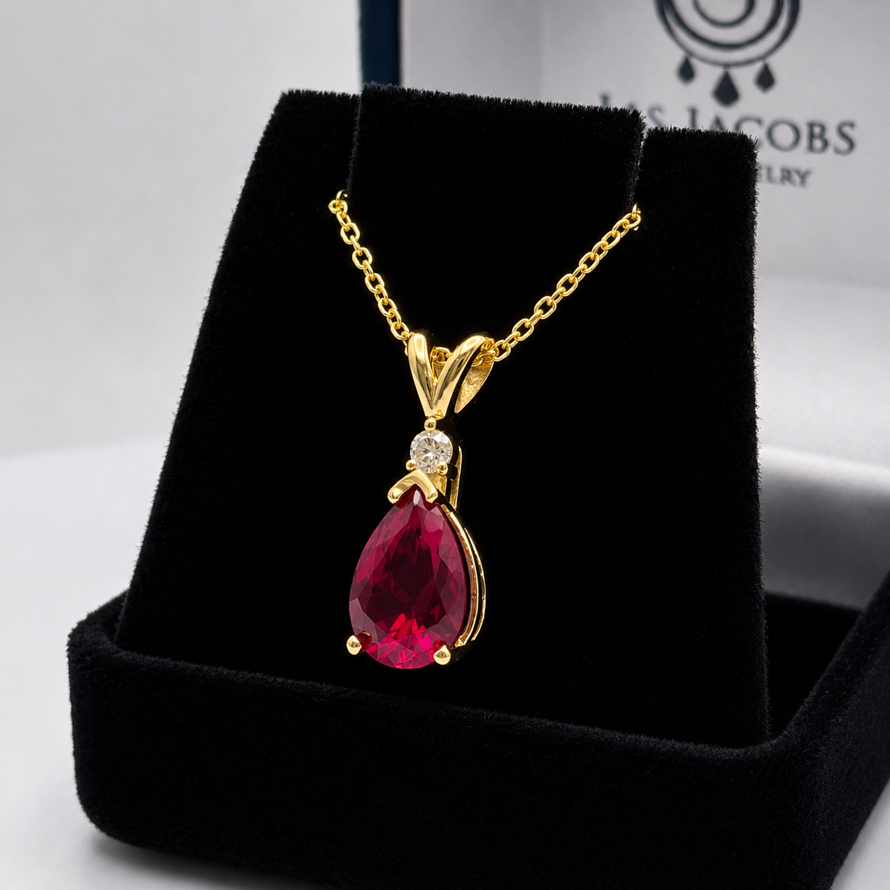2.2CT Pear Cut Ruby Pendant Necklace | Natural Diamond Accent