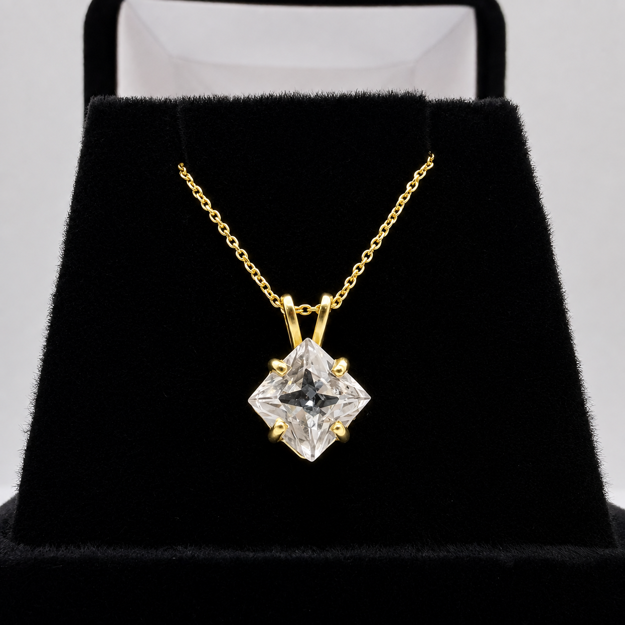 1.2 Ct Princess Cut White Sapphire Solitaire Pendant Necklace