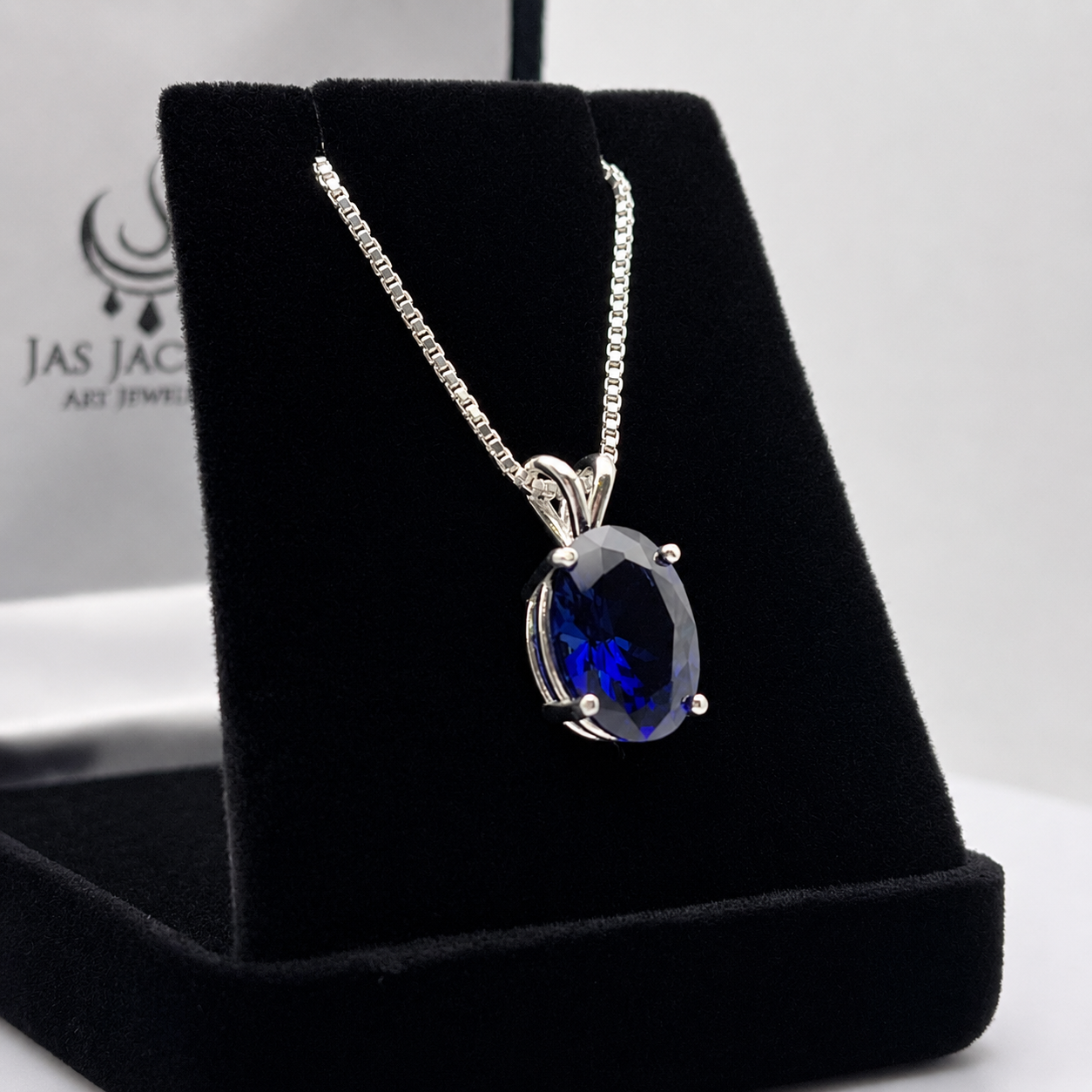 7CT Oval Cut Blue Sapphire Necklace | Statement Sapphire Jewelry | Lab Grown