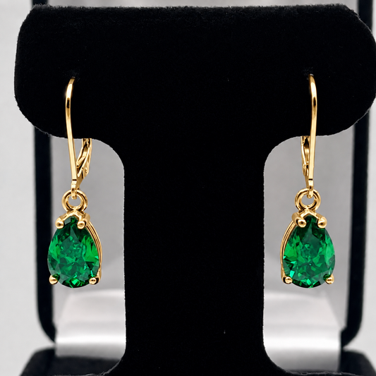 4ctw Pear Cut Emerald Drop Earrings | Solid Gold