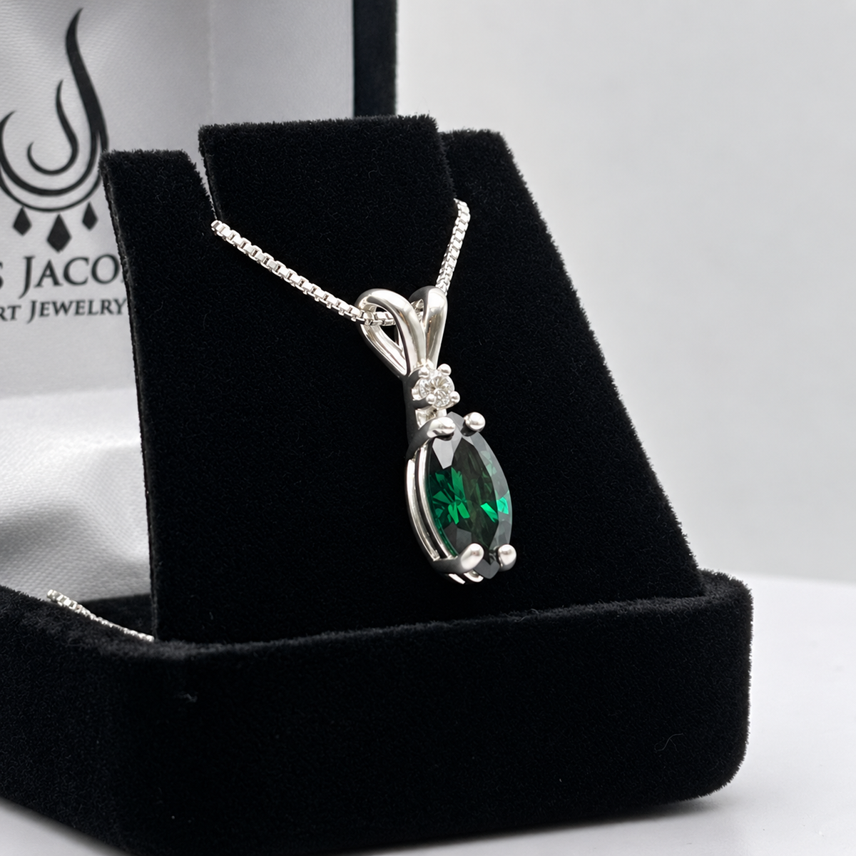 1.8ctw Marquise Cut Emerald Necklace | White Sapphire Accent