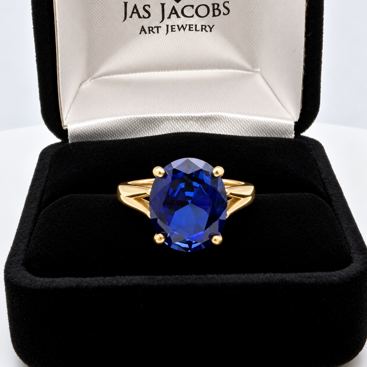 5ct Oval Cut Blue Sapphire Split Shank Ring