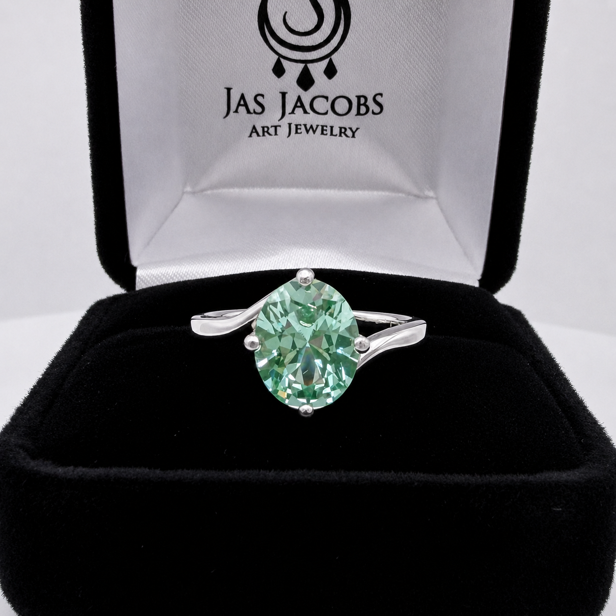 3ct Oval Mint Green Spinel Ring | Split Bypass Solitaire
