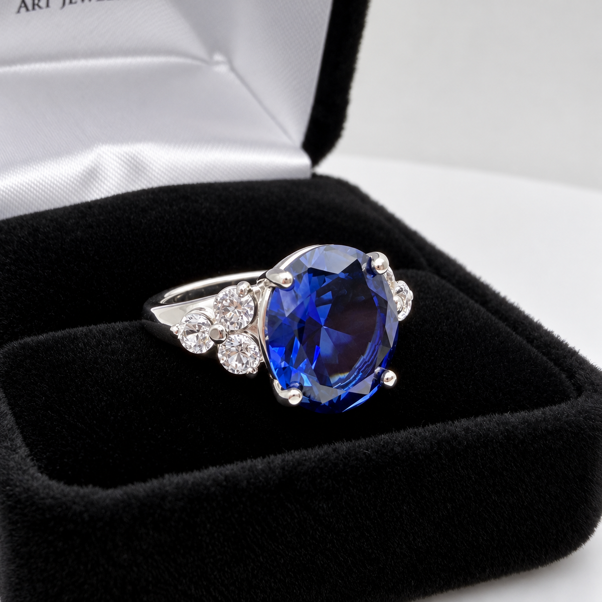 6.78ctw Oval Blue Sapphire & White Sapphire Cluster Statement Ring