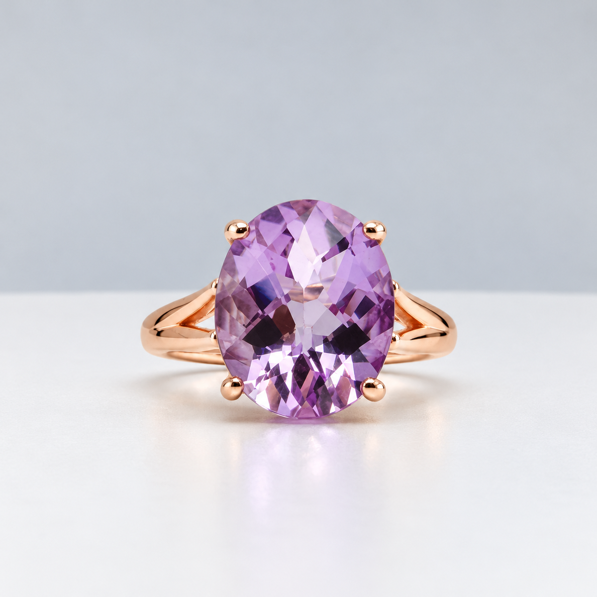 4.5ct Oval Rose de France Amethyst Ring in Solid Gold