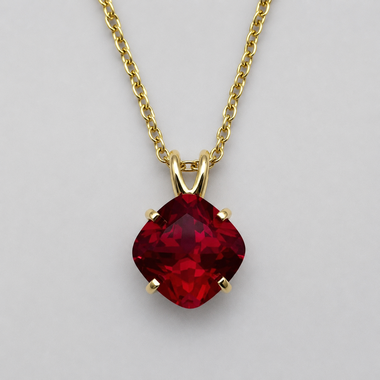 5CT Cushion Cut Ruby Pendant Necklace | Solitaire Ruby Necklace