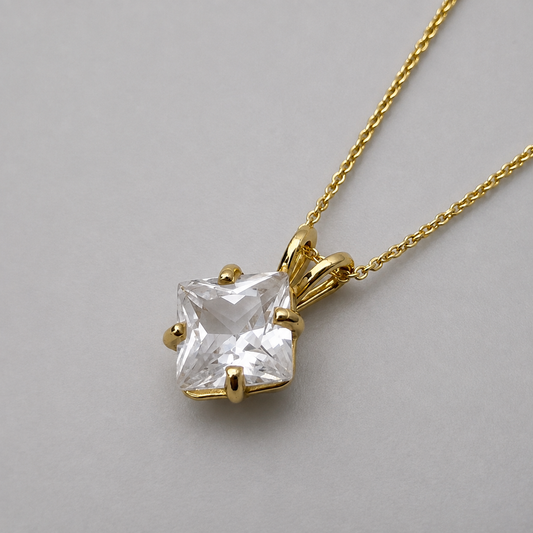 1.2 Ct Princess Cut White Sapphire Solitaire Pendant Necklace