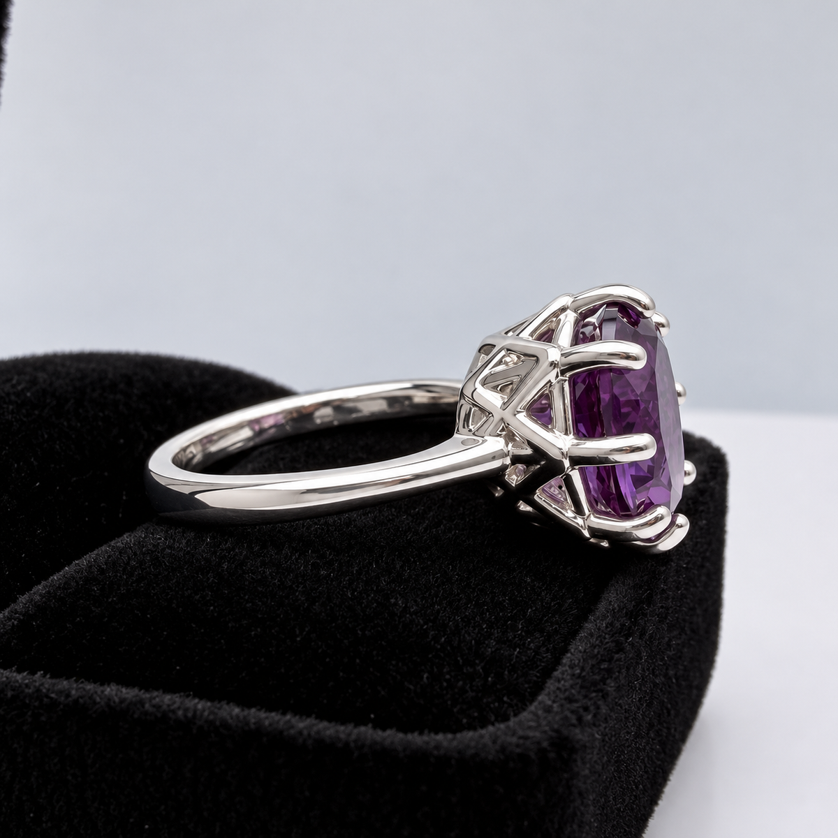 5ct Oval Alexandrite Sapphire Ring – Art Deco Inspired 8 Prong Setting