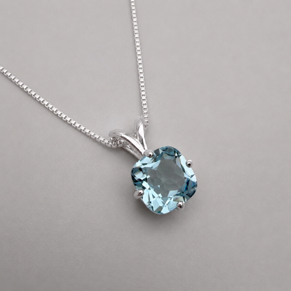 2.5ct Checkerboard Cushion Sky Blue Topaz Pendant Necklace