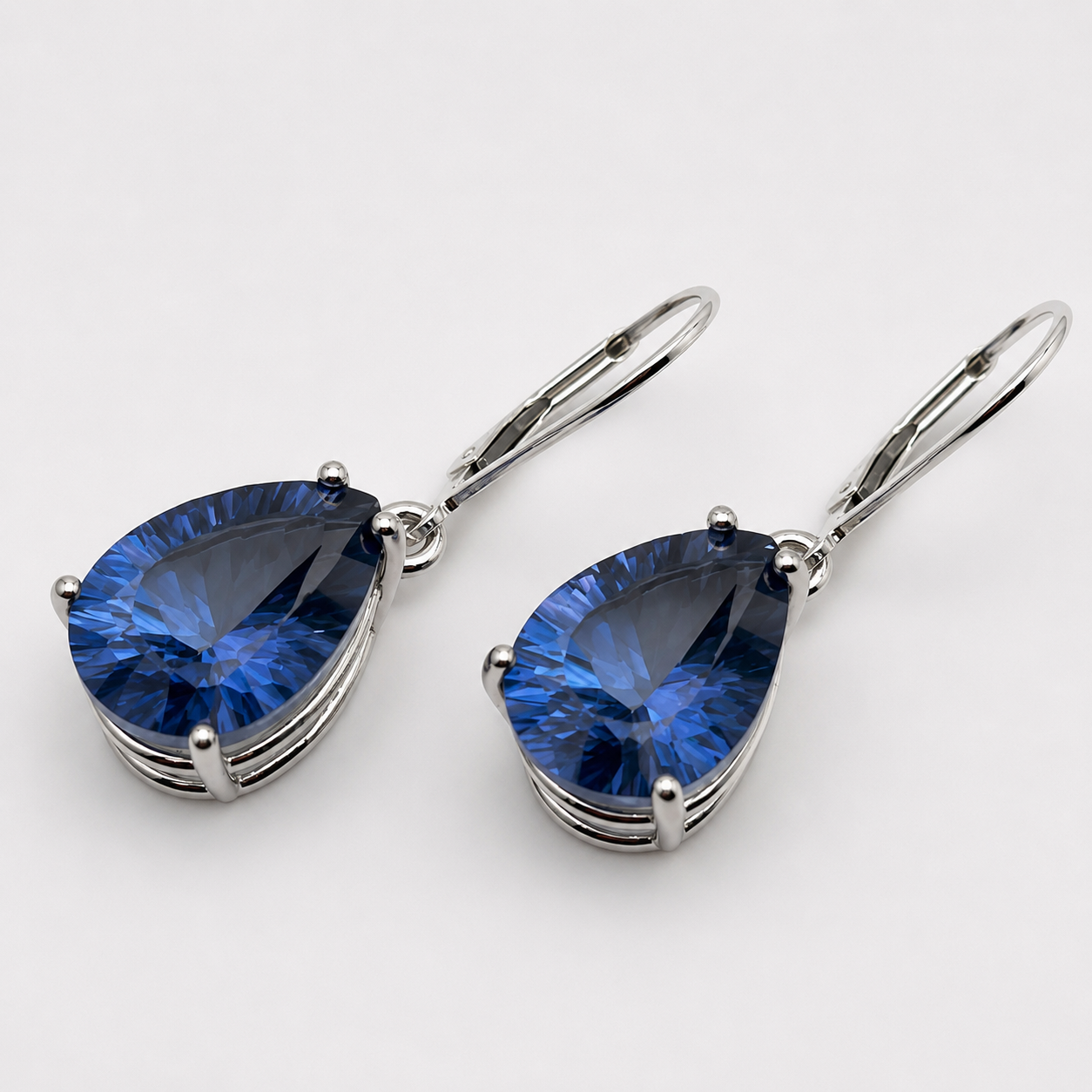 Cornflower Blue Iolite Quartz Earrings | 12CTW Pear Cut Drop Earrings | Statement Gemstone Earrings