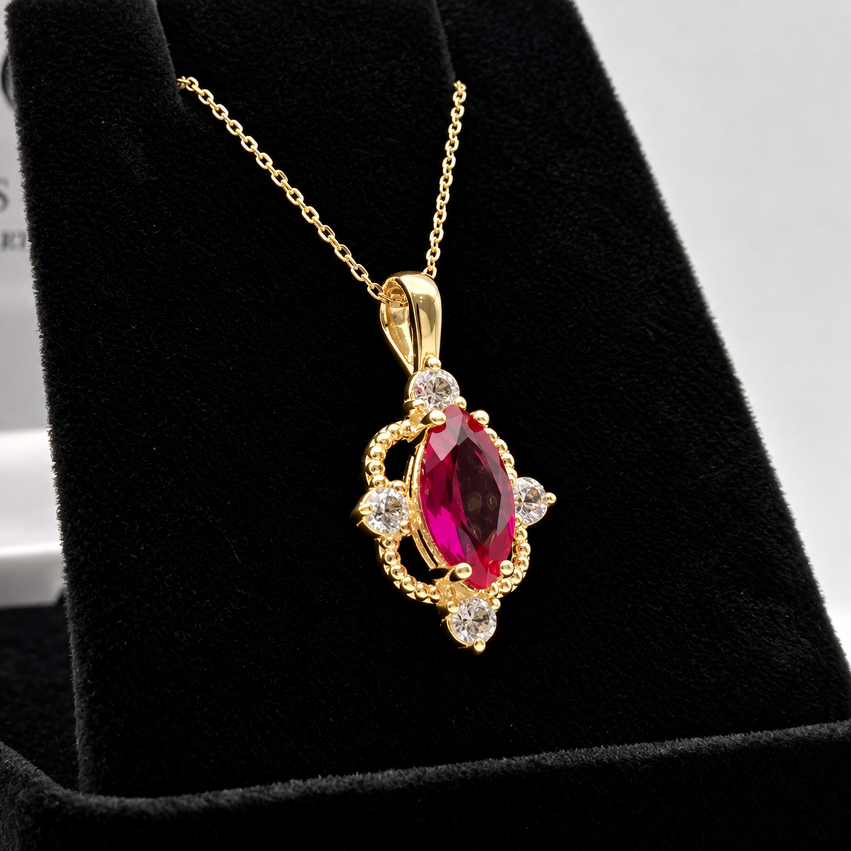 2.4ctw Marquise Ruby and Diamond Four Point Art Deco Pendant