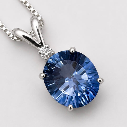 Beautiful 5ct Oval Cut Iolite Quartz Necklace | White Sapphire Accent