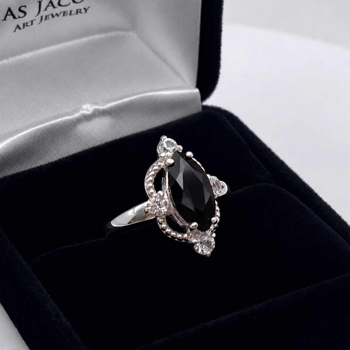Marquise Black Onyx & White Sapphire Ring